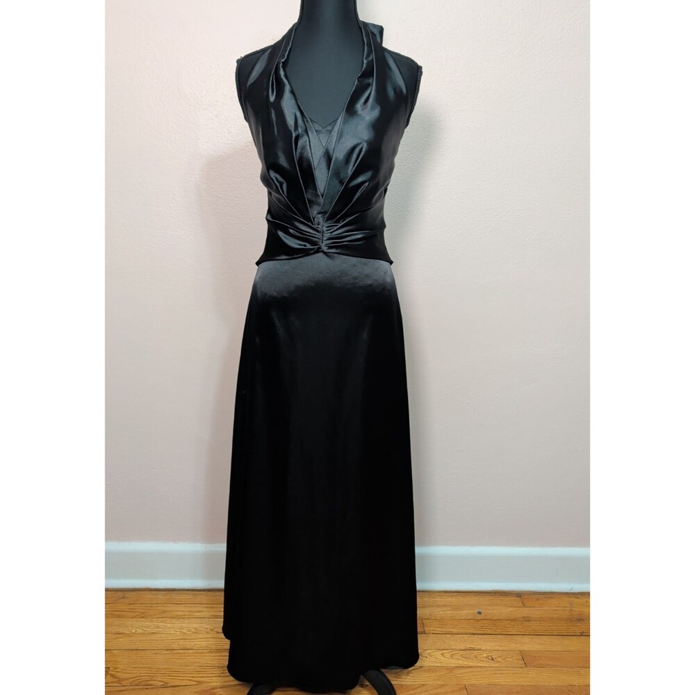 Women's Size Small Black Satin Halter Neck Formal Dress Evening Gown - Picture 2 of 12
